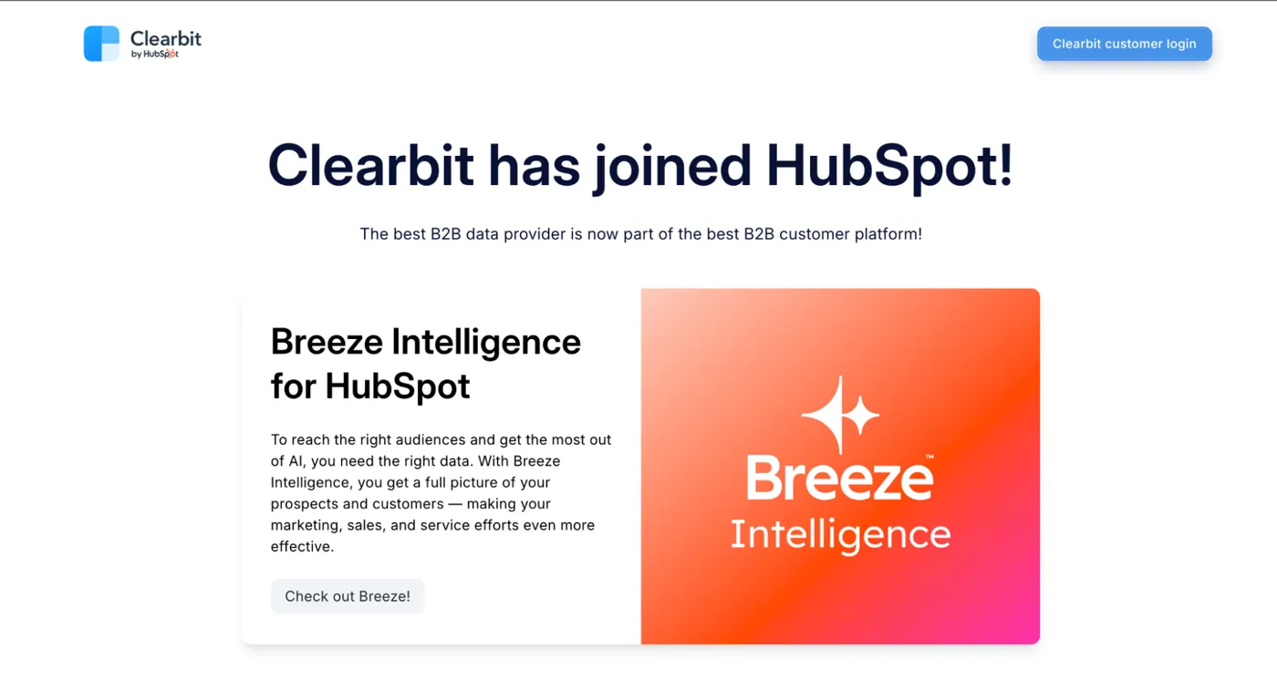 Clearbit Landing Page