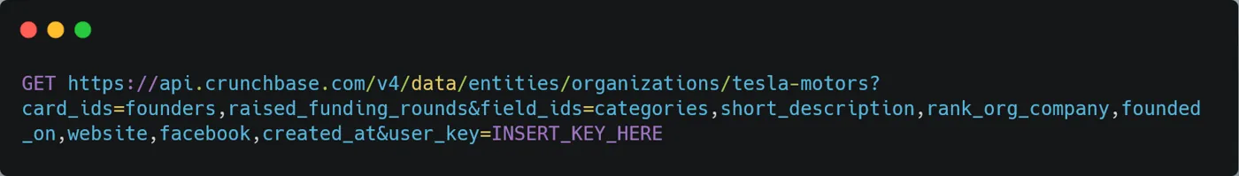 Entity Lookup Request using Crunchbase API