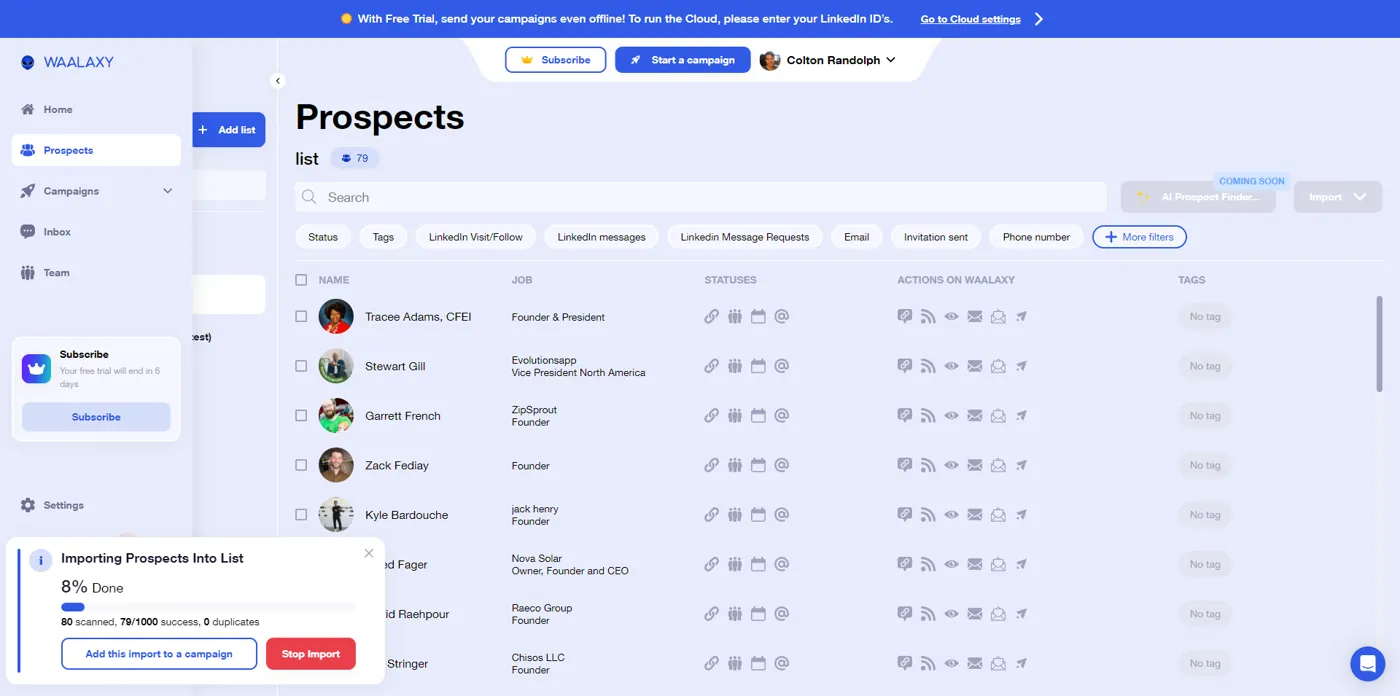 Waalaxy Dashboard