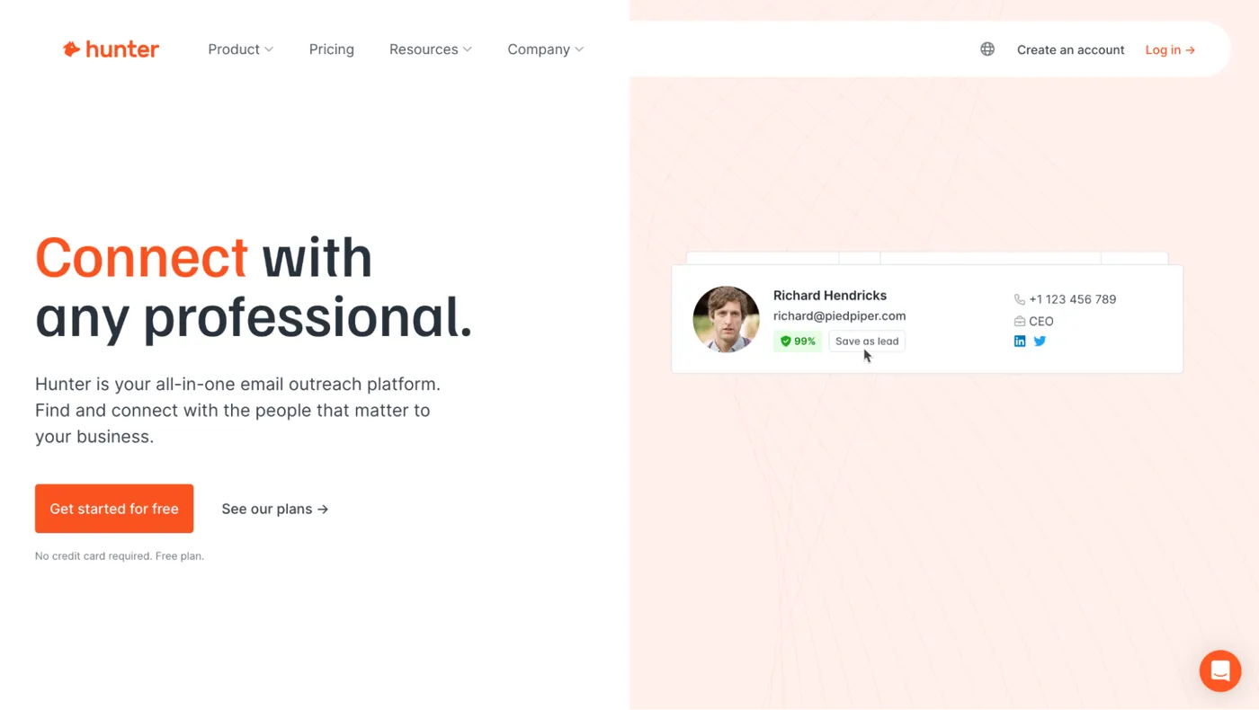 Hunter.io Landing Page